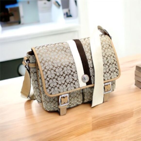 Coach Voyager Signature Messenger Crossbody Bag in Khaki/Brown Color Combo - Picture 13 of 16